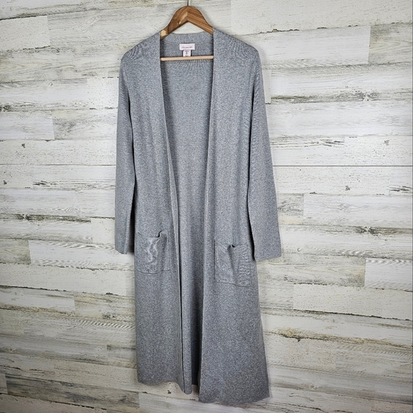 If It Were Me Cotton Cardigan Large Gray Coatigan Lingline Duster Quiet Luxury - Picture 2 of 13